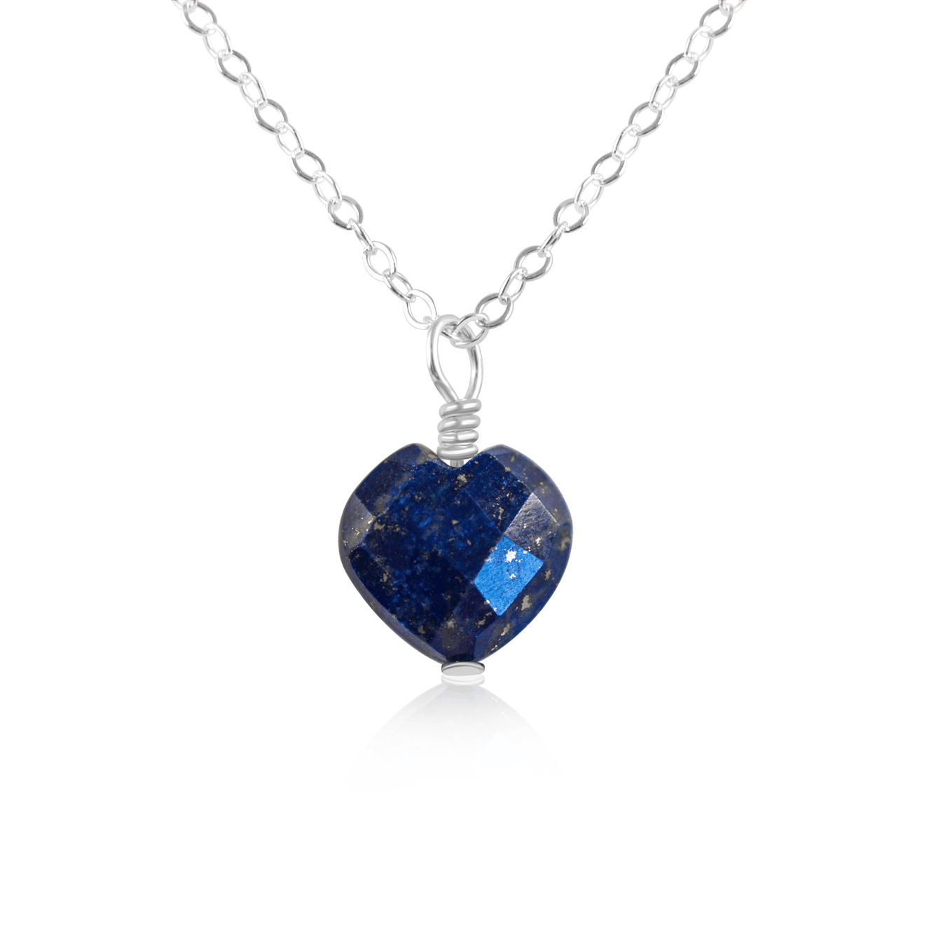 Lapis Lazuli Crystal Heart Pendant Necklace - Lapis Lazuli Crystal Heart Pendant Necklace - Sterling Silver / Cable - Luna Tide Handmade Crystal Jewellery