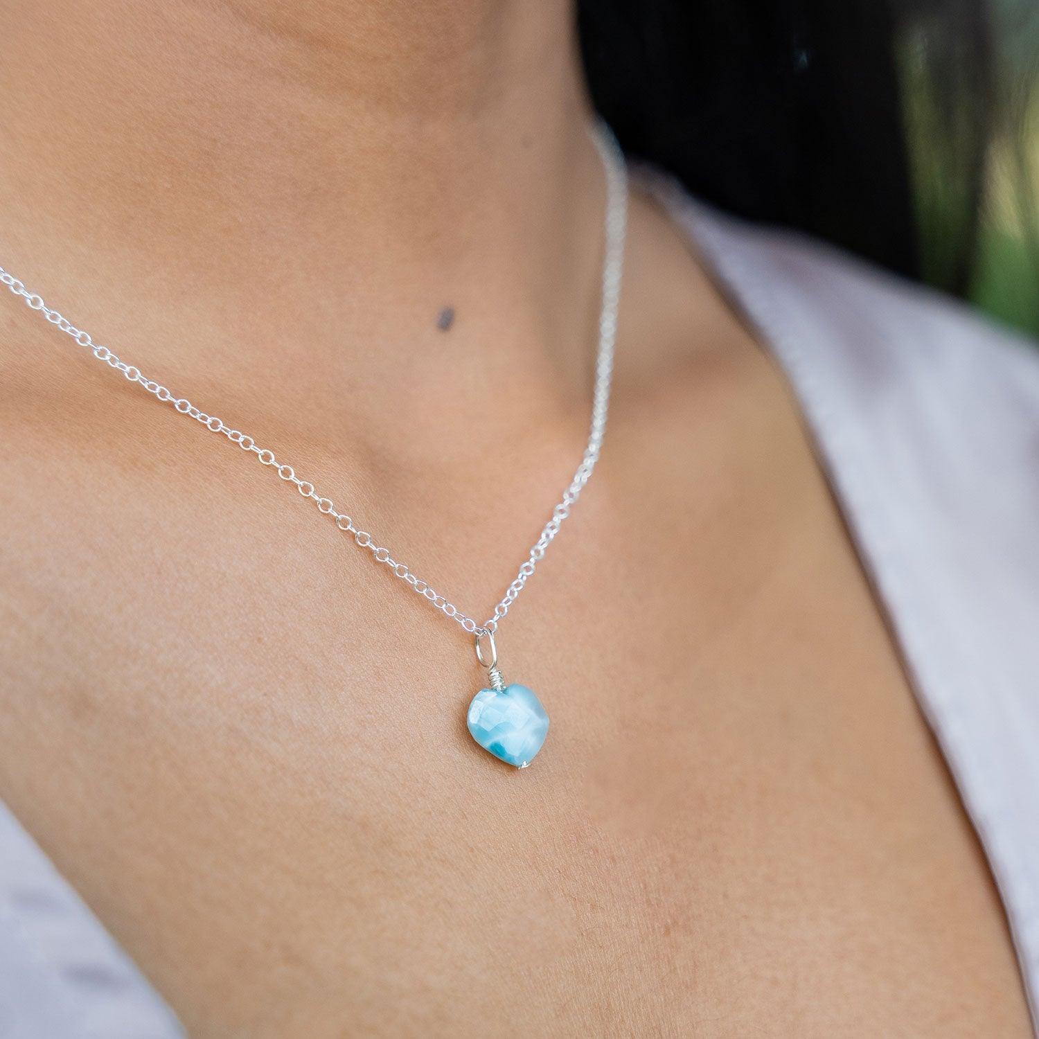 Larimar Crystal Heart Pendant Necklace - Larimar Crystal Heart Pendant Necklace - Sterling Silver / Cable - Luna Tide Handmade Crystal Jewellery