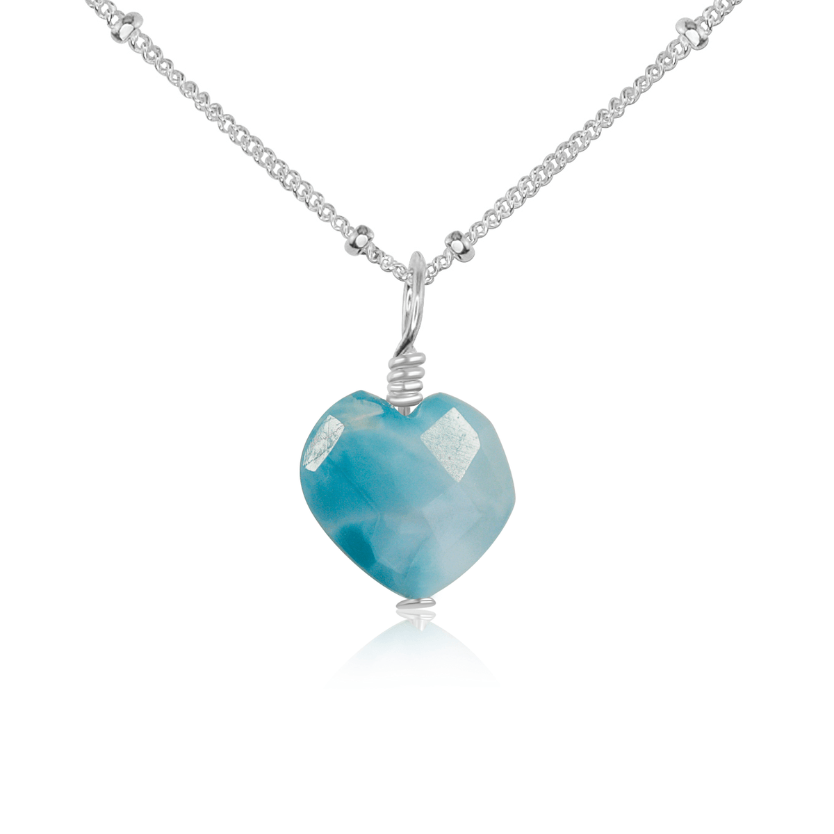 Larimar Crystal Heart Pendant Necklace - Larimar Crystal Heart Pendant Necklace - Sterling Silver / Satellite - Luna Tide Handmade Crystal Jewellery
