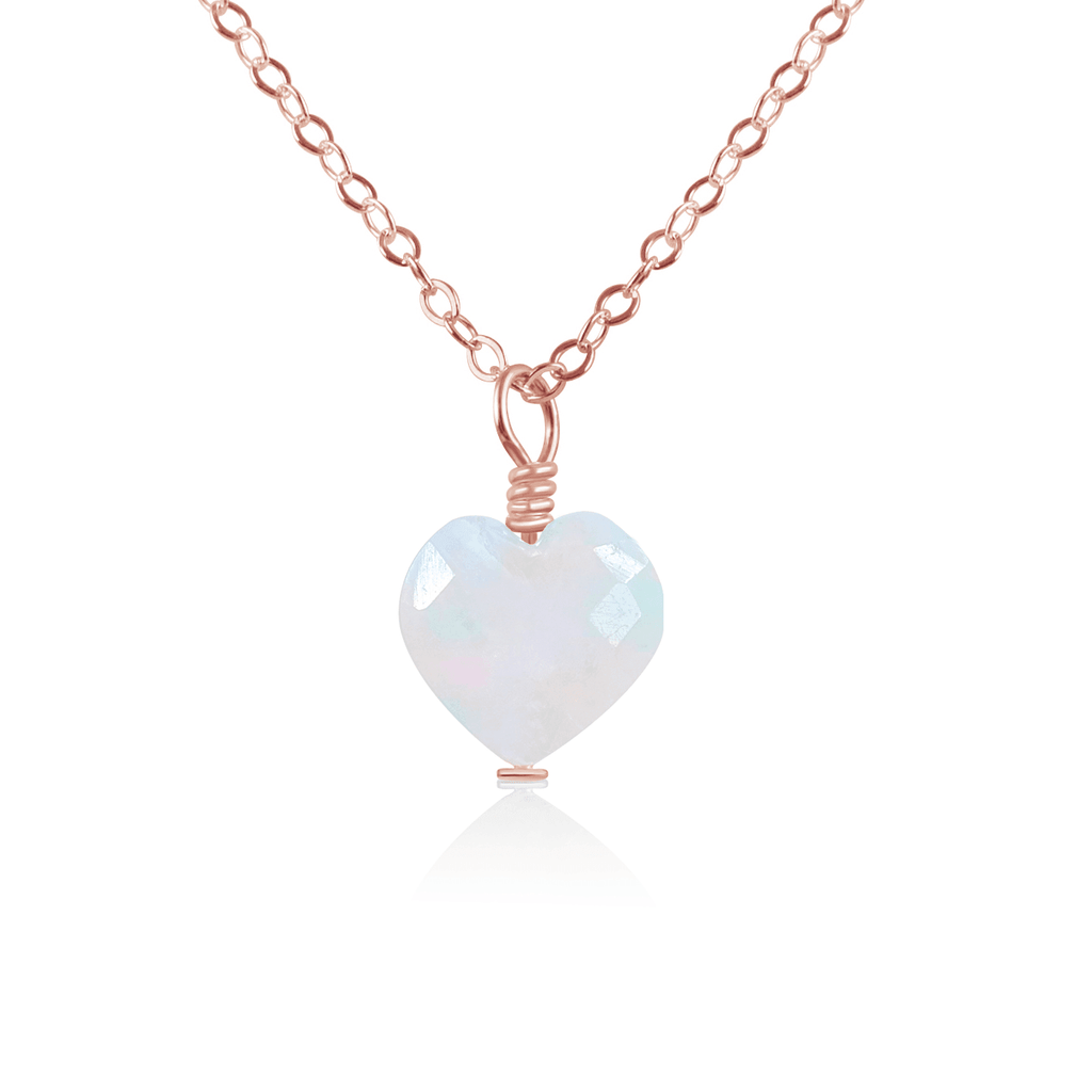 Rainbow Moonstone Crystal Heart Pendant Necklace - Rainbow Moonstone Crystal Heart Pendant Necklace - 14k Rose Gold Fill / Cable - Luna Tide Handmade Crystal Jewellery