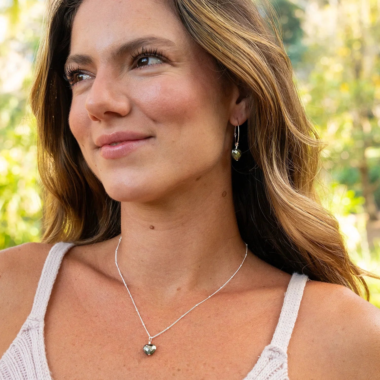 Pyrite Crystal Heart Pendant Necklace