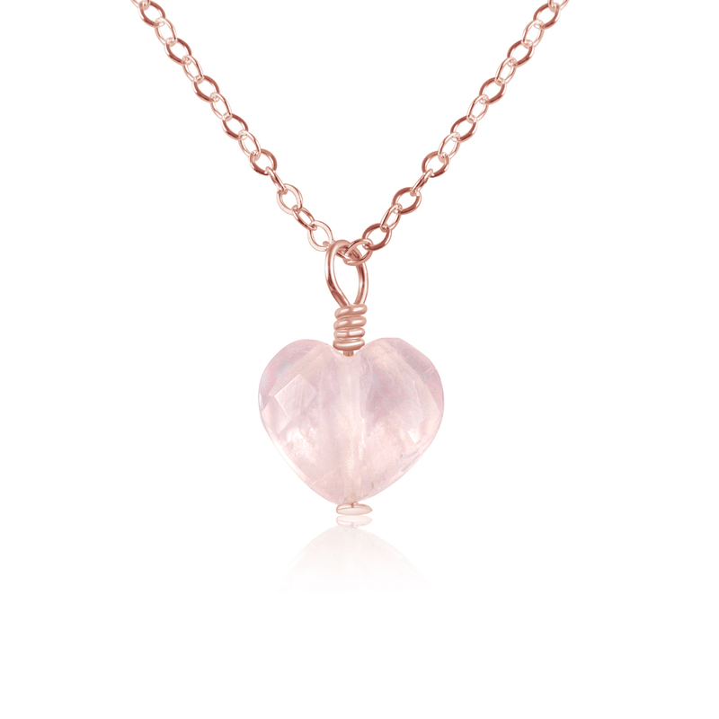 Rose Quartz Crystal Heart Pendant Necklace - Rose Quartz Crystal Heart Pendant Necklace - 14k Rose Gold Fill / Cable - Luna Tide Handmade Crystal Jewellery