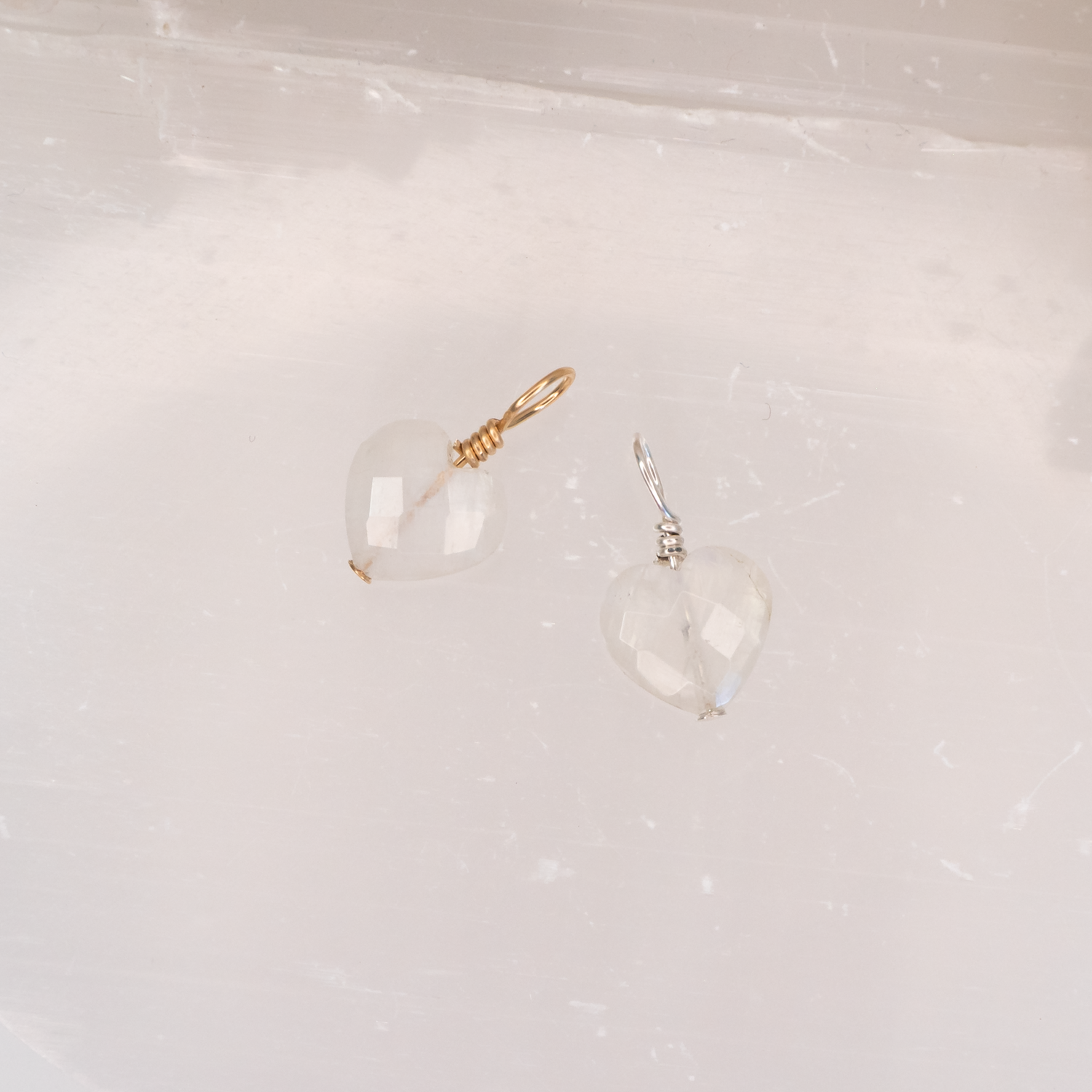 Rainbow Moonstone Crystal Heart Pendant