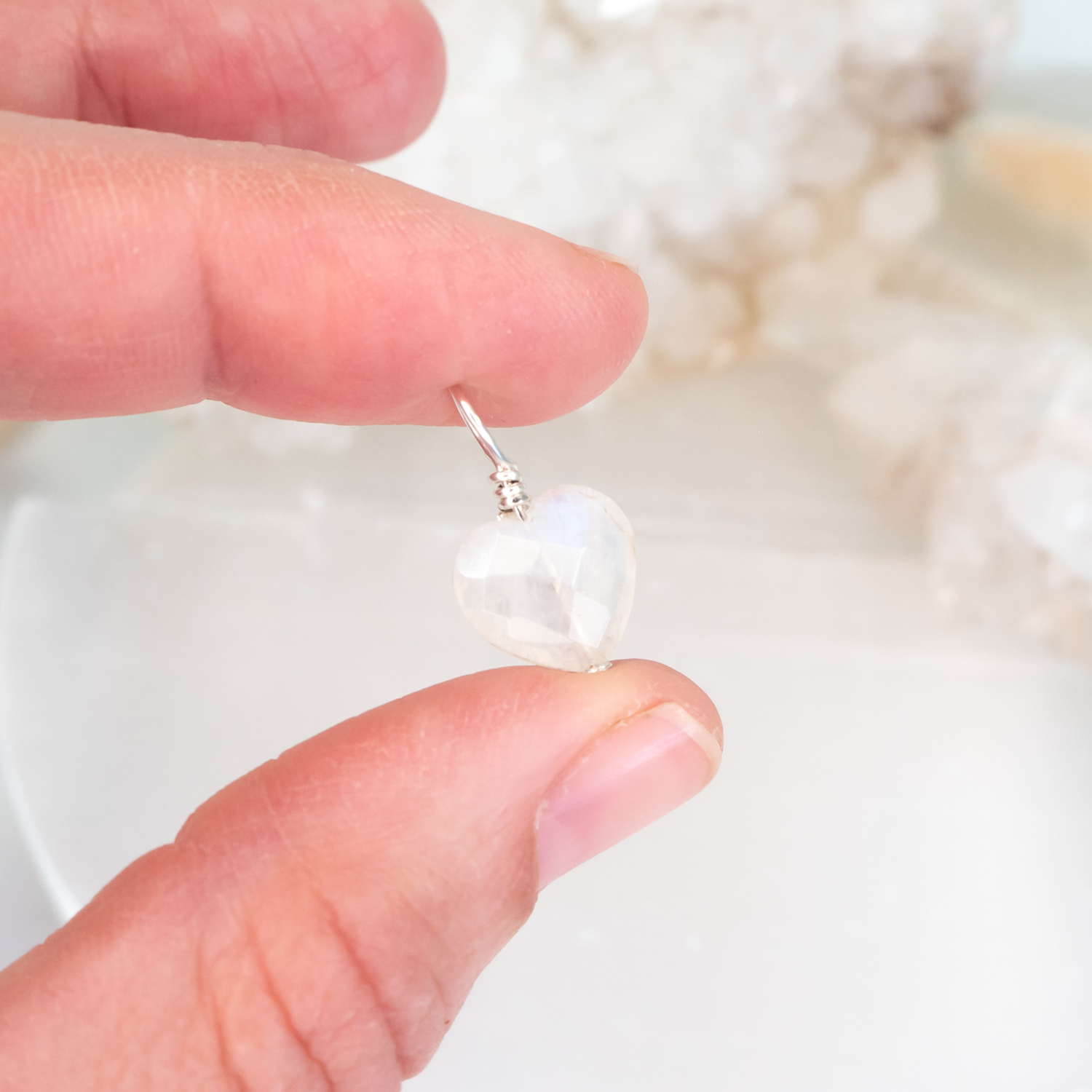 Rainbow Moonstone Crystal Heart Pendant