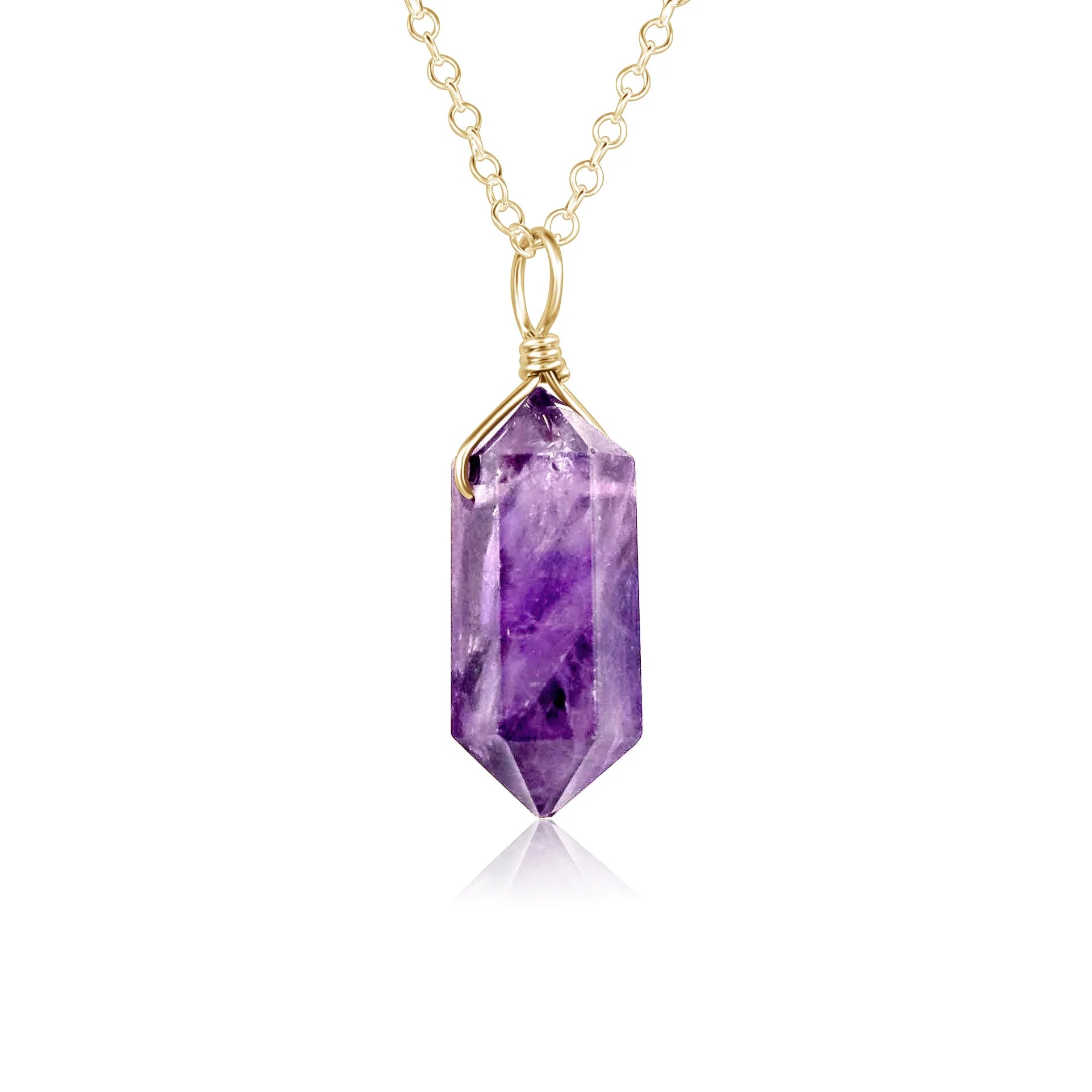 Large Double Terminated Amethyst Crystal Pendant Necklace