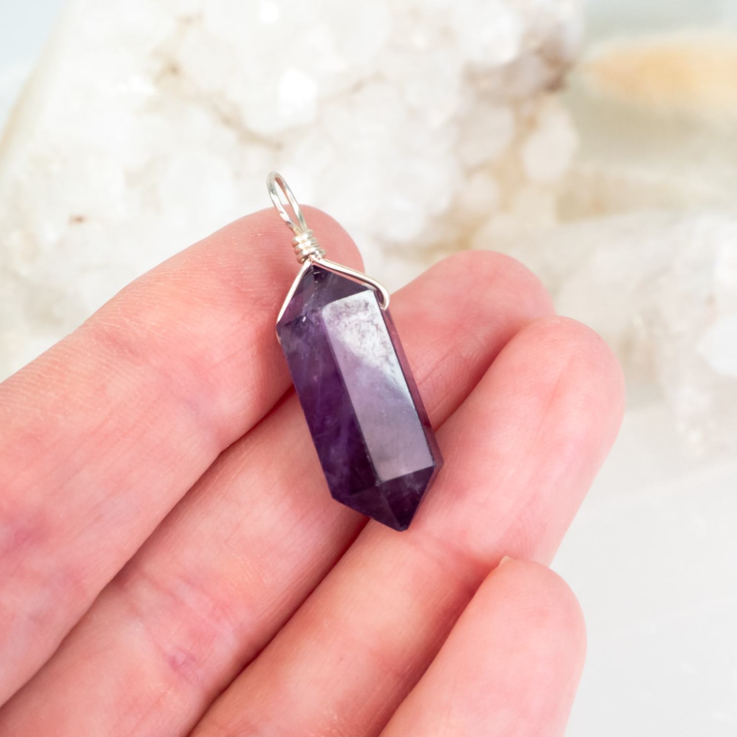 Large Double Terminated Amethyst Crystal Pendant