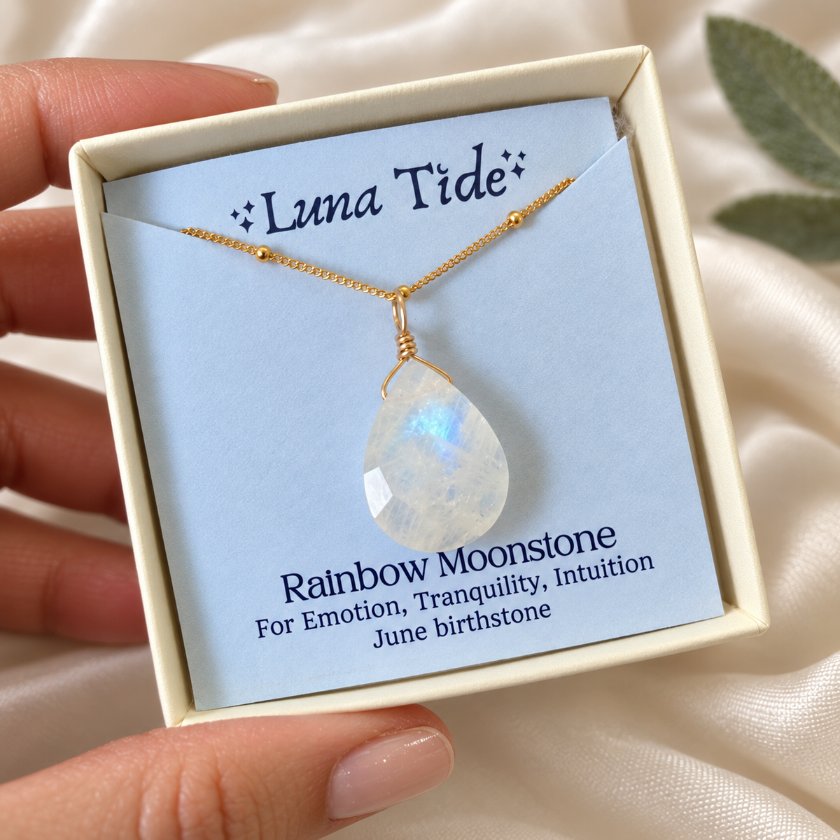 Large Rainbow Moonstone Teardrop Necklace