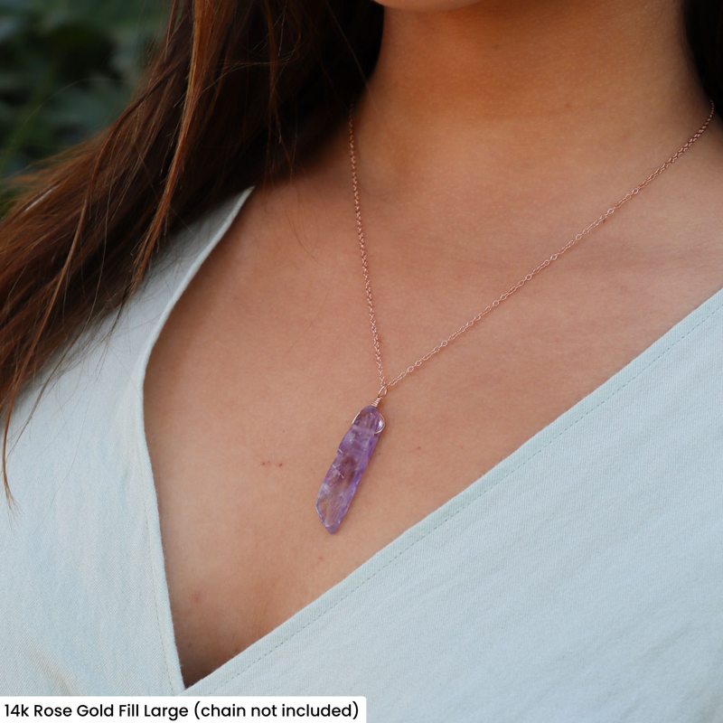 Polished Natural Amethyst Crystal Slice Point Pendant