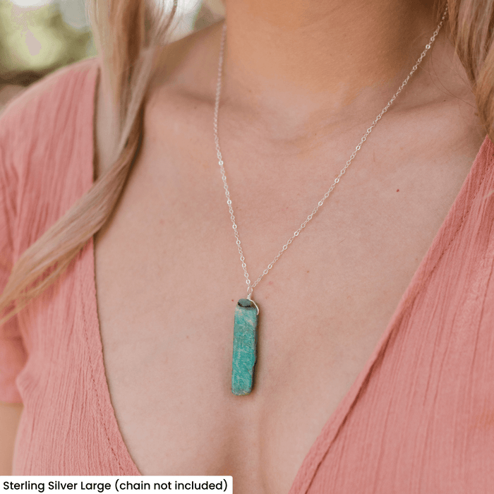 Polished Raw Natural Amazonite Crystal Slice Point Pendant