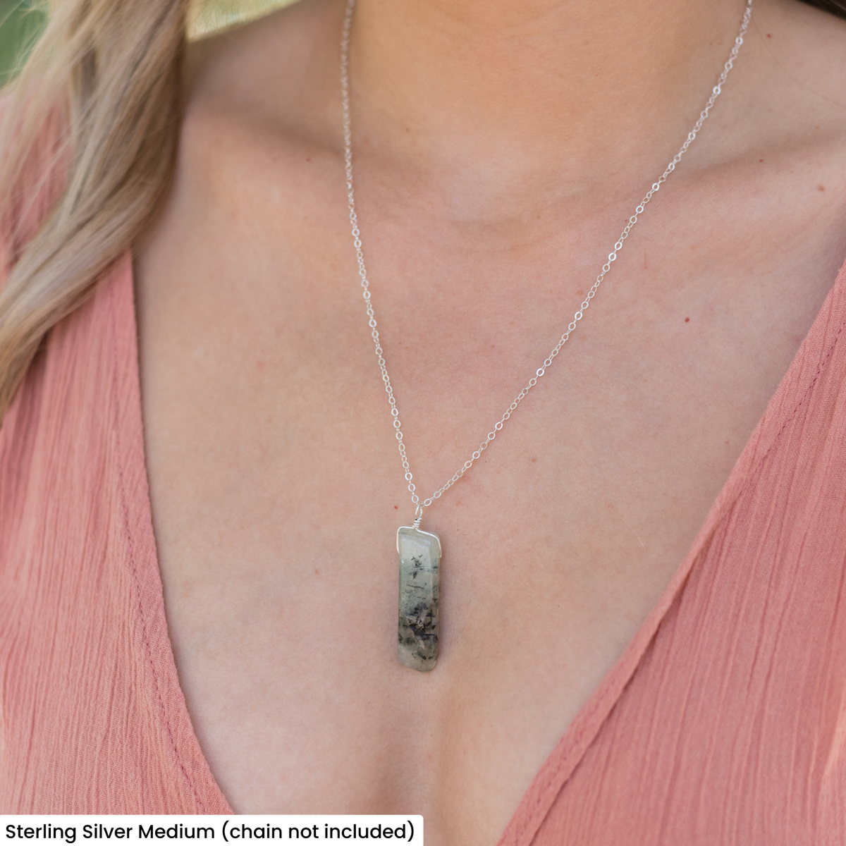 Raw Polished Natural Prehnite Crystal Slice Point Pendant