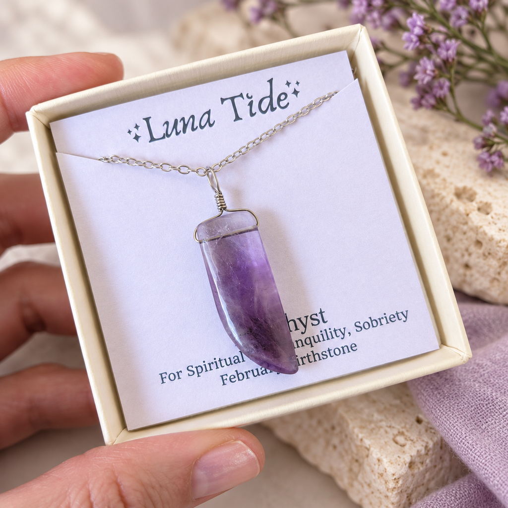 Smooth Purple Amethyst Natural Point Crystal Necklace