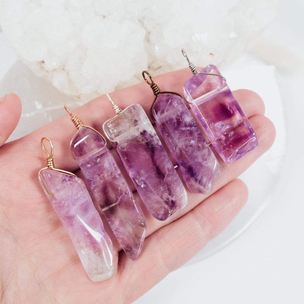 Polished Natural Amethyst Crystal Slice Point Pendant
