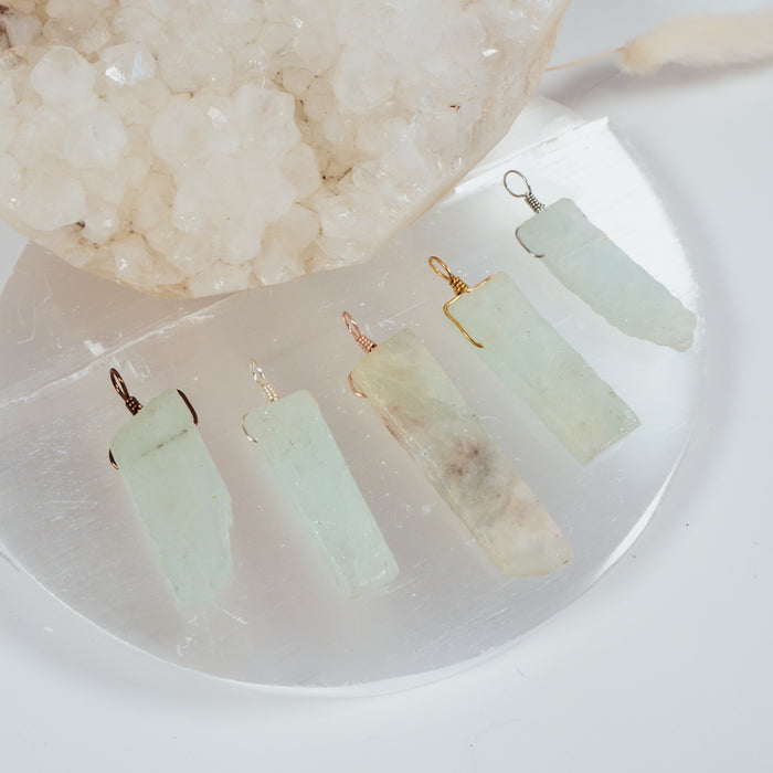 Raw Natural Aquamarine Crystal Slice Point Pendant