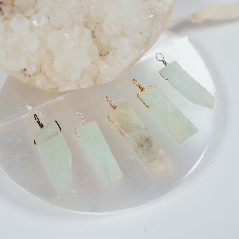 Raw Natural Aquamarine Crystal Slice Point Pendant