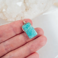 Polished Raw Natural Amazonite Crystal Slice Point Pendant