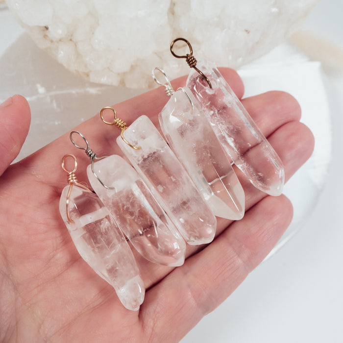 Raw Polished Natural Crystal Quartz Point Pendant