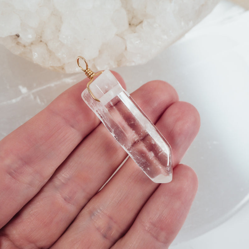 Raw Polished Natural Crystal Quartz Point Pendant