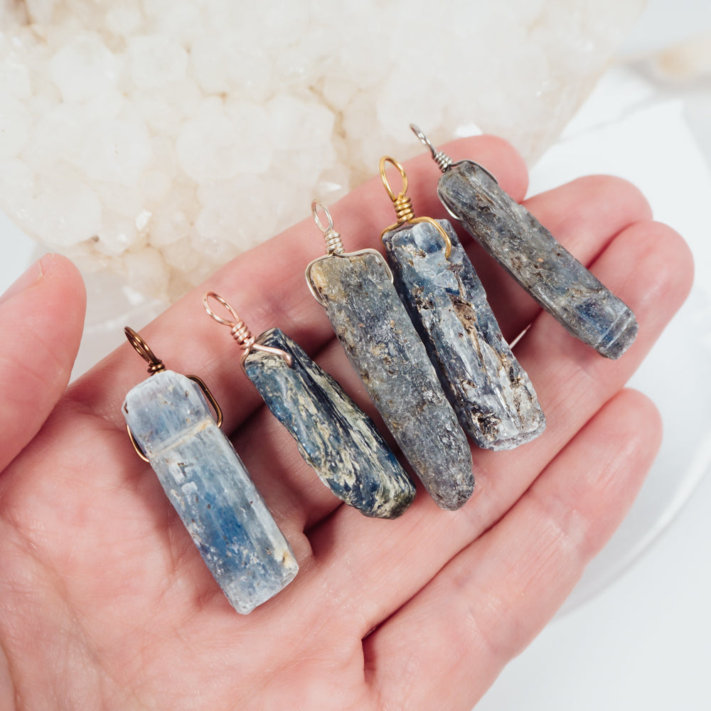 Raw Natural Blue Kyanite Point Pendant