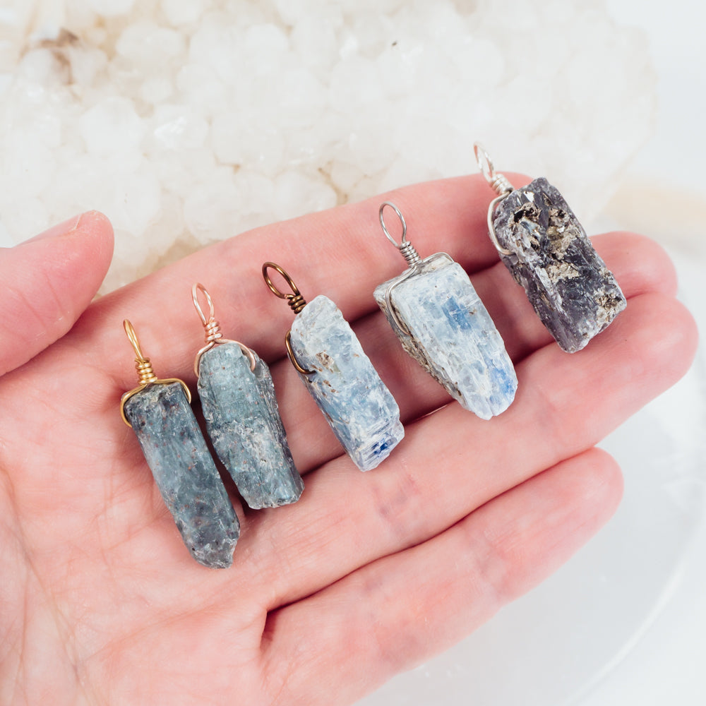 Raw Natural Blue Kyanite Point Pendant