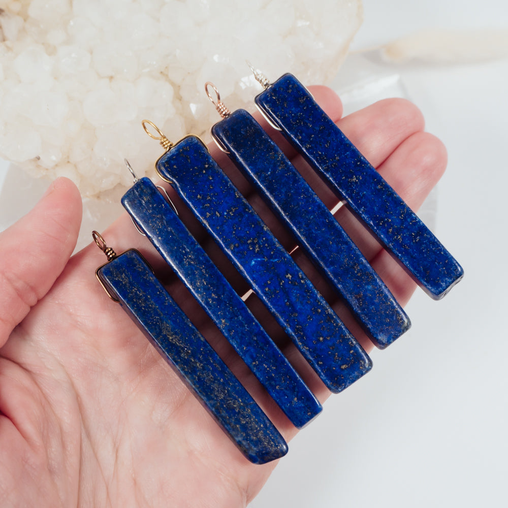 Raw Polished Natural Lapis Lazuli Crystal Slice Point Pendant