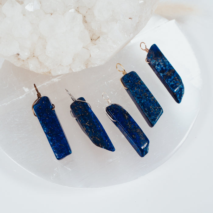 Raw Polished Natural Lapis Lazuli Crystal Slice Point Pendant