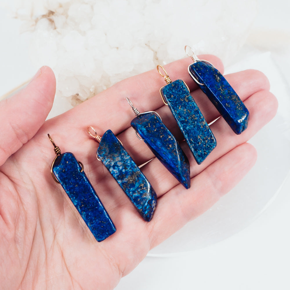 Raw Polished Natural Lapis Lazuli Crystal Slice Point Pendant