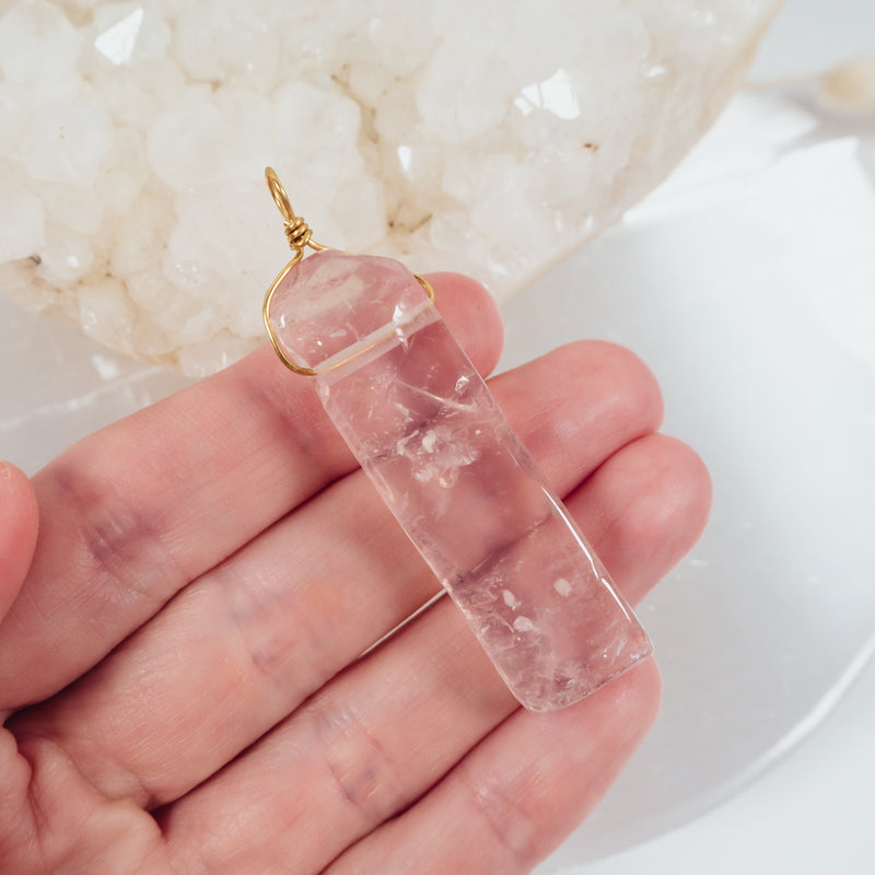 Polished Raw Natural Rose Quartz Crystal Slice Point Pendant