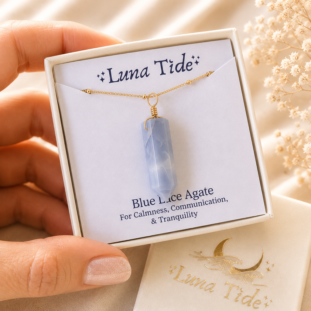 Blue Lace Agate Gemstone Generator Tower Point Pendant Necklace