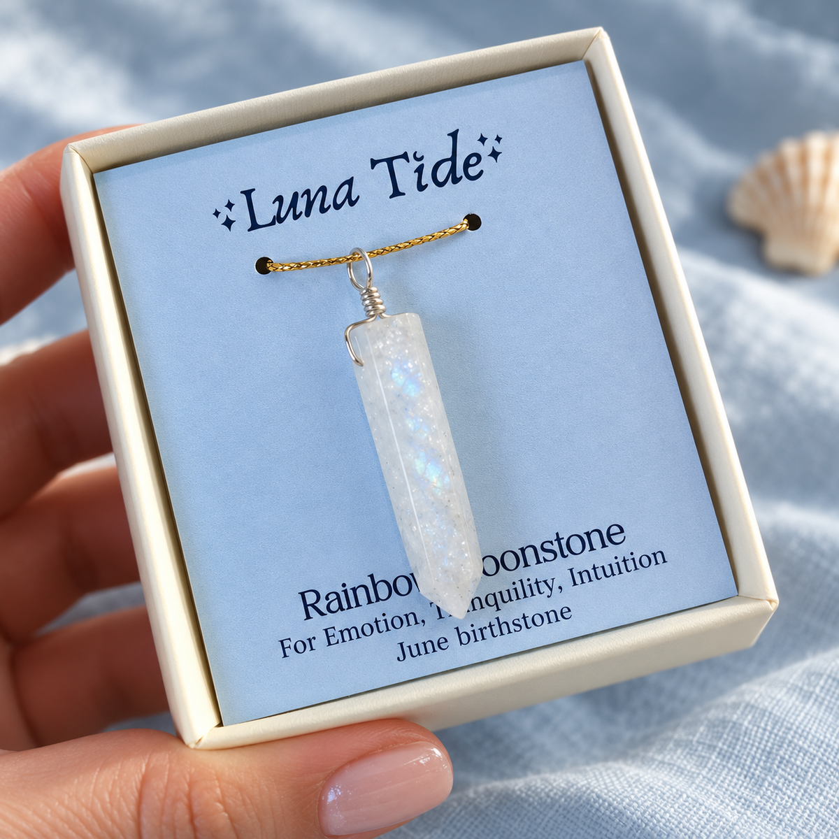 Large Rainbow Moonstone Crystal Tower Point Generator Pendant