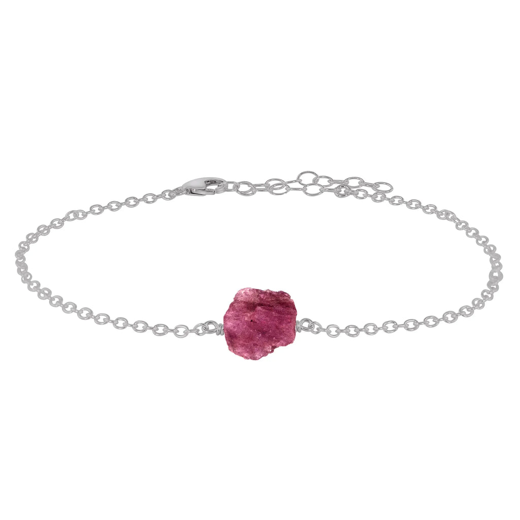 Raw Pink Tourmaline Crystal Nugget Anklet - Raw Pink Tourmaline Crystal Nugget Anklet - Stainless Steel - Luna Tide Handmade Crystal Jewellery