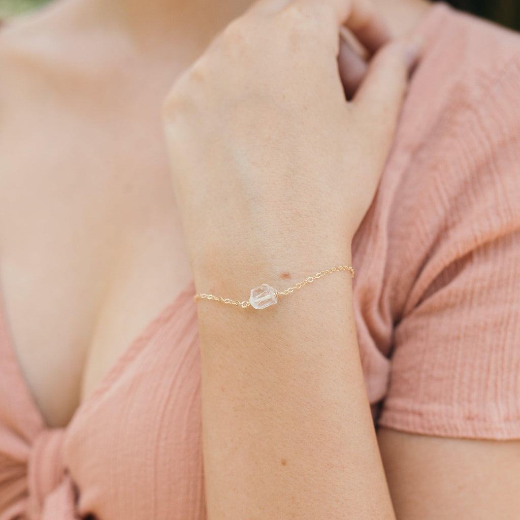 Raw Crystal Quartz Jewellery Set - Raw Crystal Quartz Jewellery Set - 14k Gold Fill / Cable / Necklace & Earrings & Bracelet - Luna Tide Handmade Crystal Jewellery