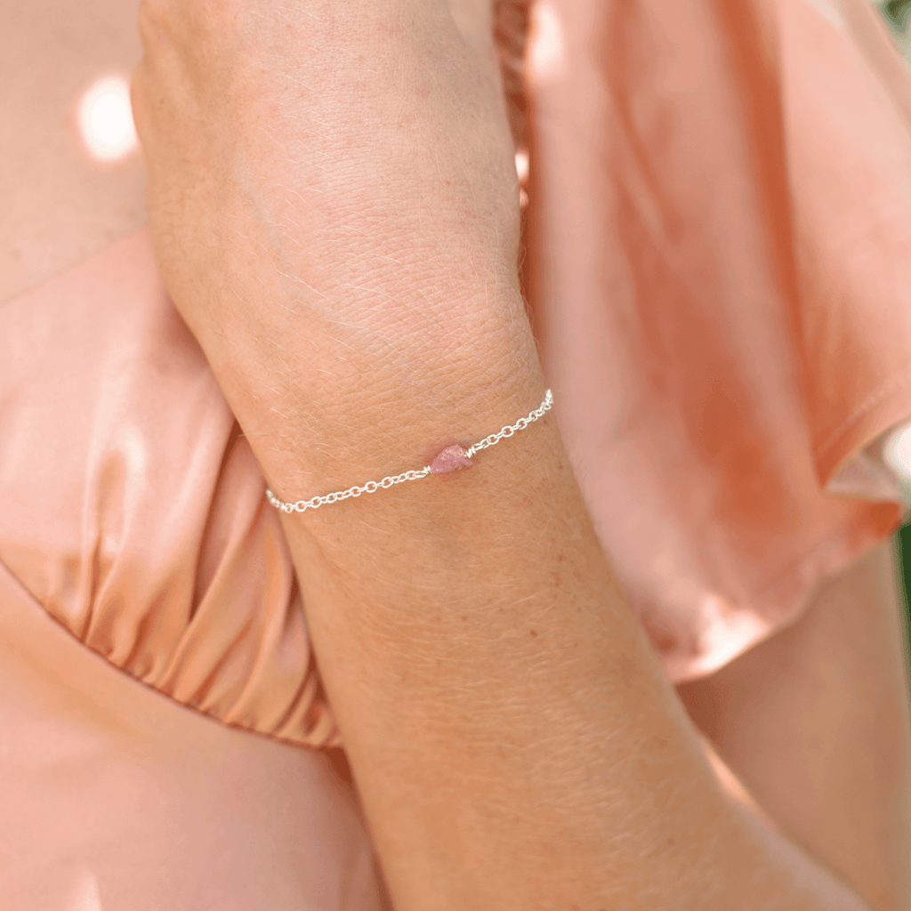 Raw Pink Tourmaline Crystal Jewellery Set - Raw Pink Tourmaline Crystal Jewellery Set - Sterling Silver / Cable / Necklace & Earrings & Bracelet - Luna Tide Handmade Crystal Jewellery