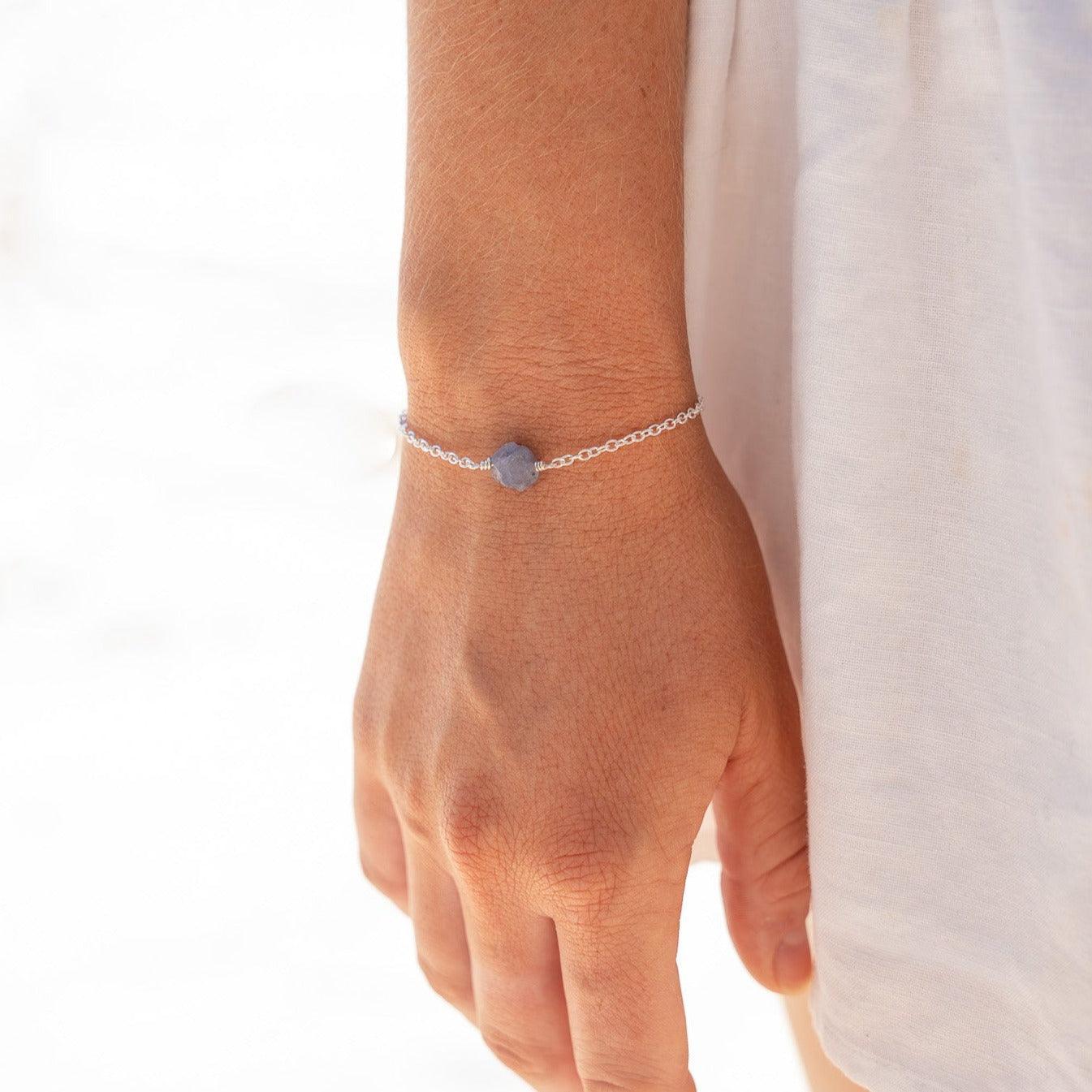 Raw Tanzanite Crystal Jewellery Set - Raw Tanzanite Crystal Jewellery Set - Sterling Silver / Cable / Necklace & Earrings & Bracelet - Luna Tide Handmade Crystal Jewellery