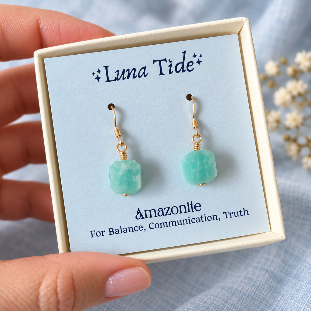 Raw Green Amazonite Crystal Dangle Drop Earrings