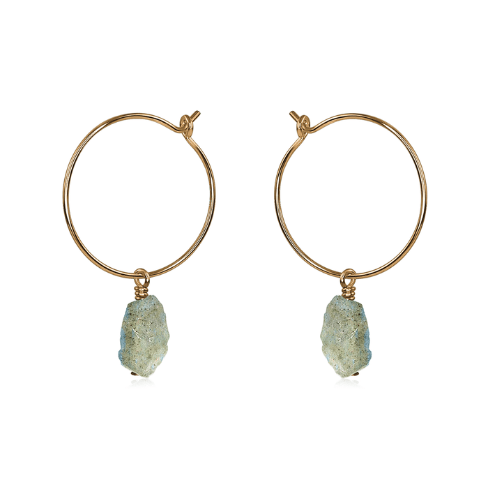 Bronze Raw Labradorite Gemstone Dangle Hoop Earrings