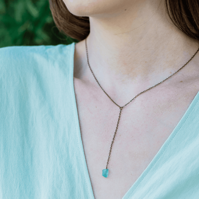 Bronze Apatite Raw Crystal Lariat Necklace