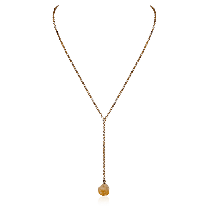 Bronze Citrine Raw Crystal Lariat Necklace