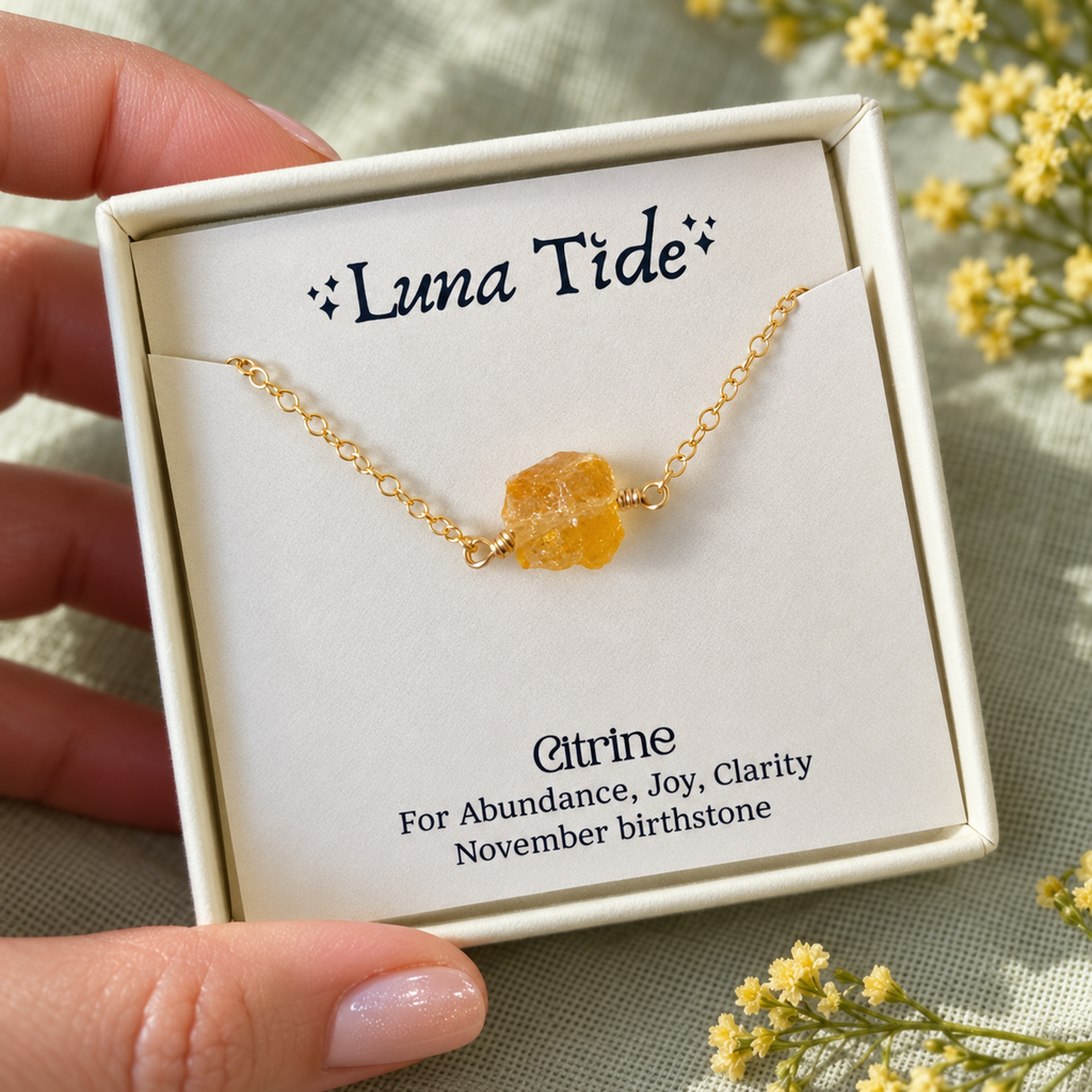 Tiny Raw Citrine Crystal Nugget Necklace