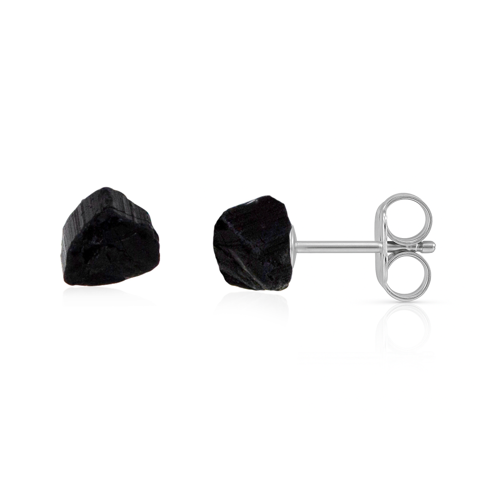 Black Tourmaline Raw Crystal Stud Earrings