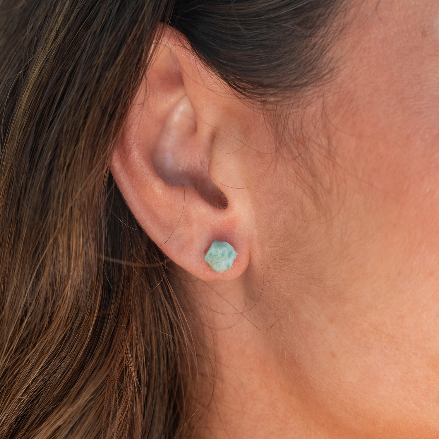 Larimar Raw Crystal Stud Earrings