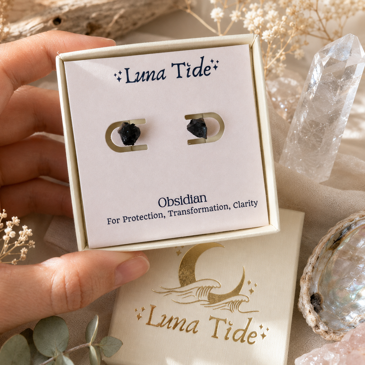 Obsidian Raw Crystal Stud Earrings