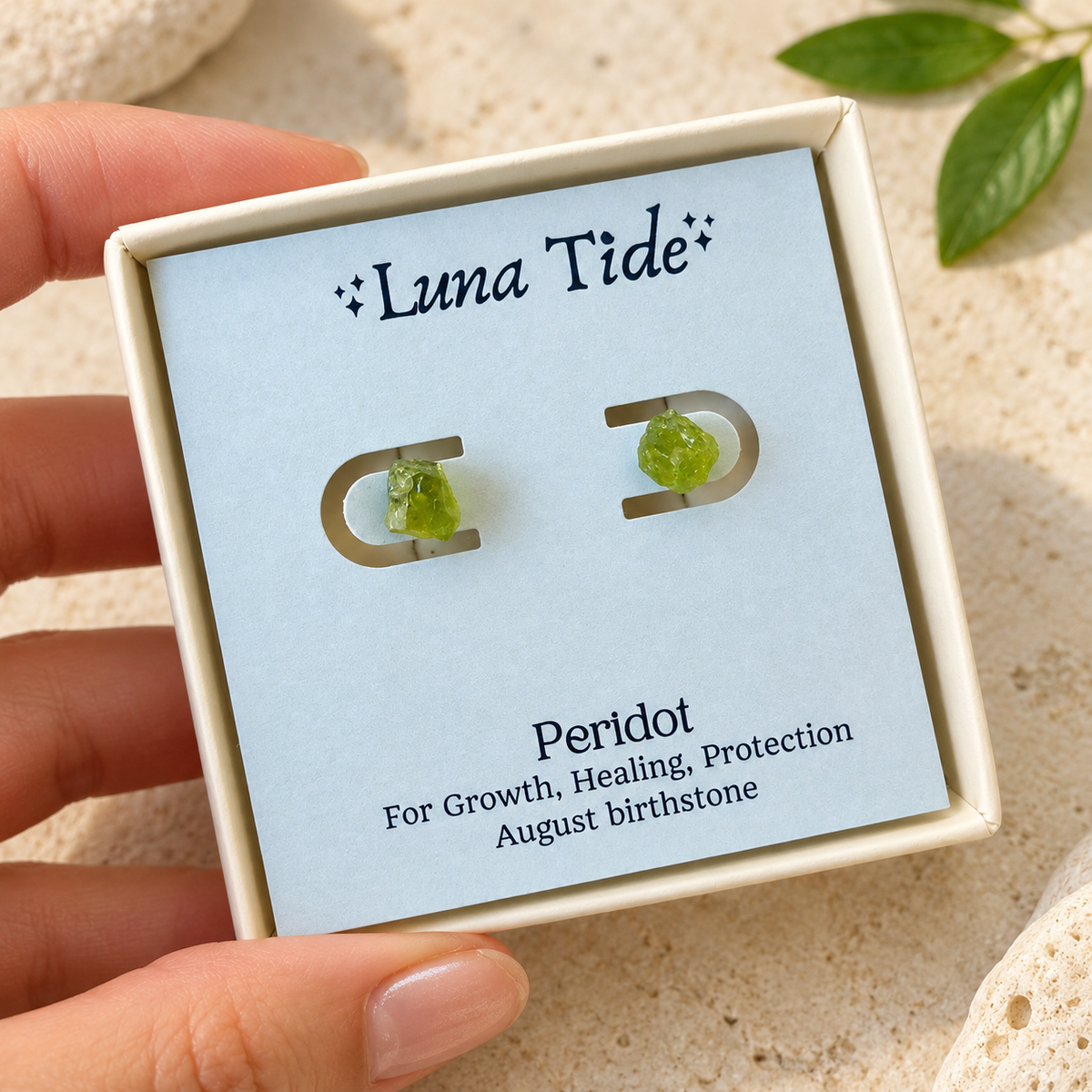 Green Peridot Raw Crystal Stud Earrings