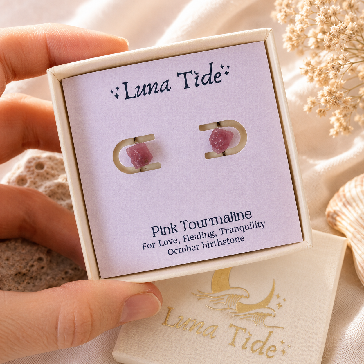 Pink Tourmaline Raw Crystal Stud Earrings