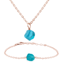 Raw Apatite Crystal Earrings & Necklace Set - Raw Apatite Crystal Earrings & Necklace Set - 14k Rose Gold Fill / Cable / Necklace & Bracelet - Luna Tide Handmade Crystal Jewellery