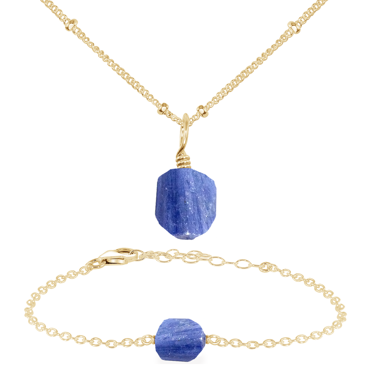 Raw Kyanite Crystal Jewellery Set - Raw Kyanite Crystal Jewellery Set - 14k Gold Fill / Satellite / Necklace & Bracelet - Luna Tide Handmade Crystal Jewellery