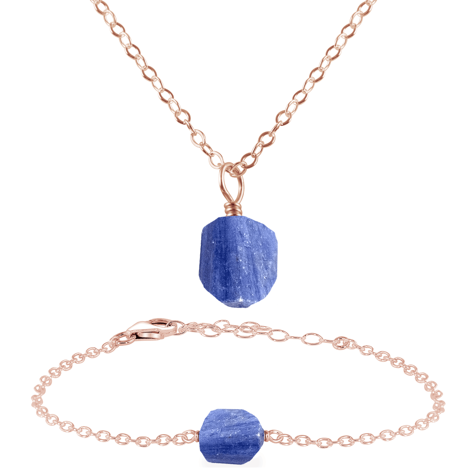 Raw Kyanite Crystal Jewellery Set - Raw Kyanite Crystal Jewellery Set - 14k Rose Gold Fill / Cable / Necklace & Bracelet - Luna Tide Handmade Crystal Jewellery