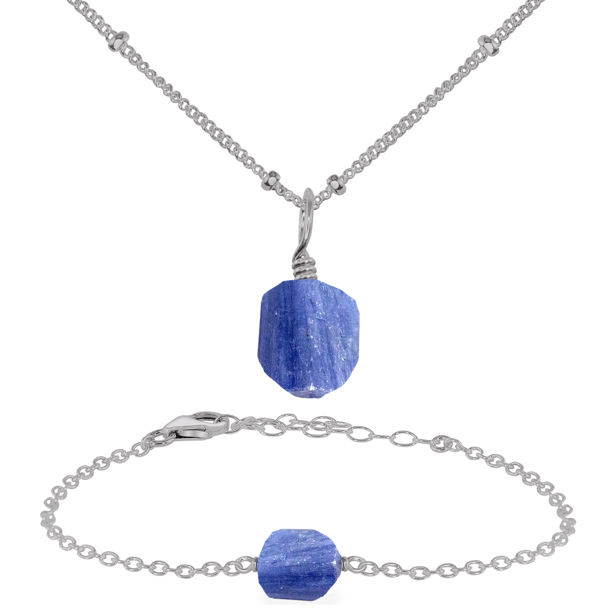 Raw Kyanite Crystal Jewellery Set - Raw Kyanite Crystal Jewellery Set - Stainless Steel / Satellite / Necklace & Bracelet - Luna Tide Handmade Crystal Jewellery