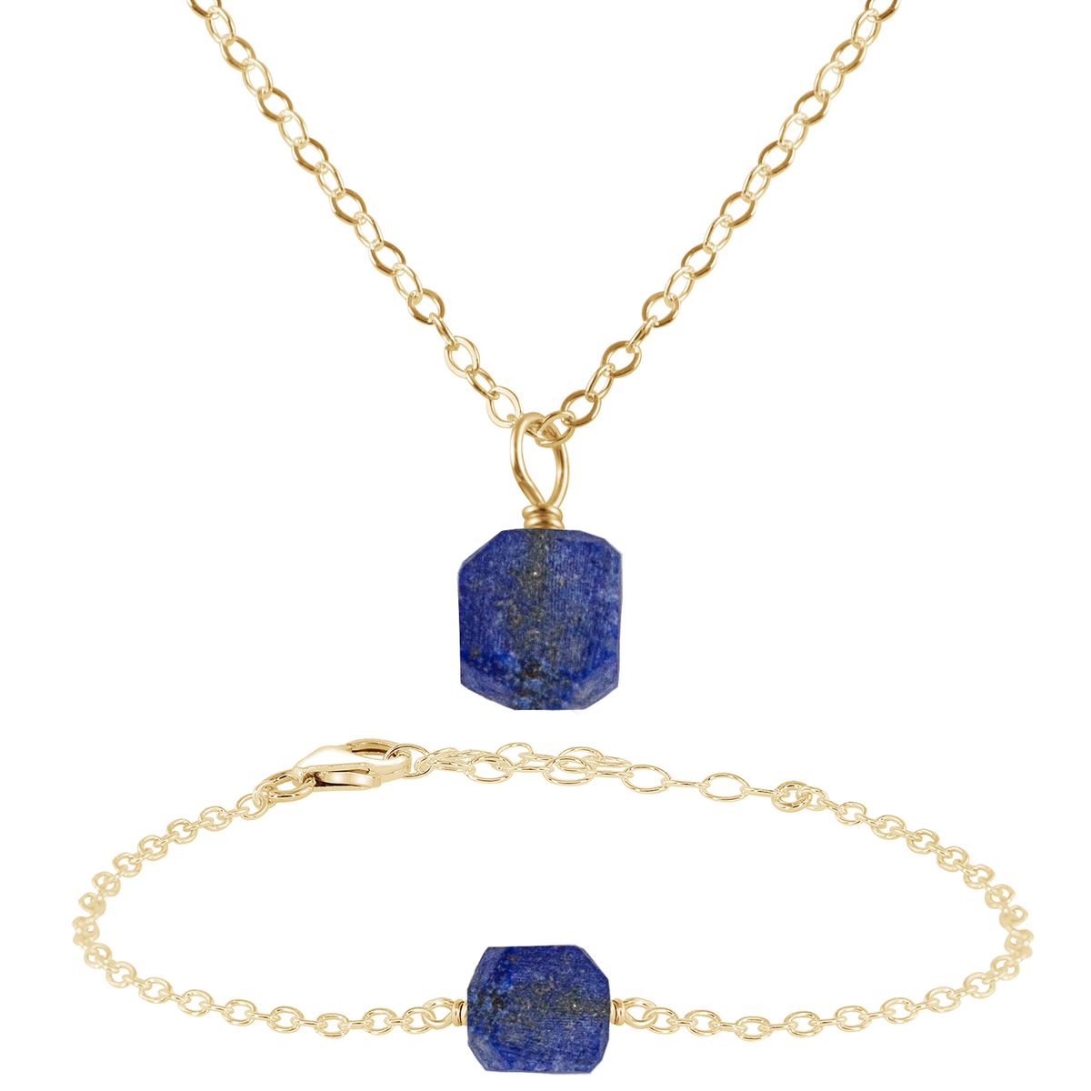 Raw Lapis Lazuli Crystal Jewellery Set - Raw Lapis Lazuli Crystal Jewellery Set - 14k Gold Fill / Cable / Necklace & Bracelet - Luna Tide Handmade Crystal Jewellery