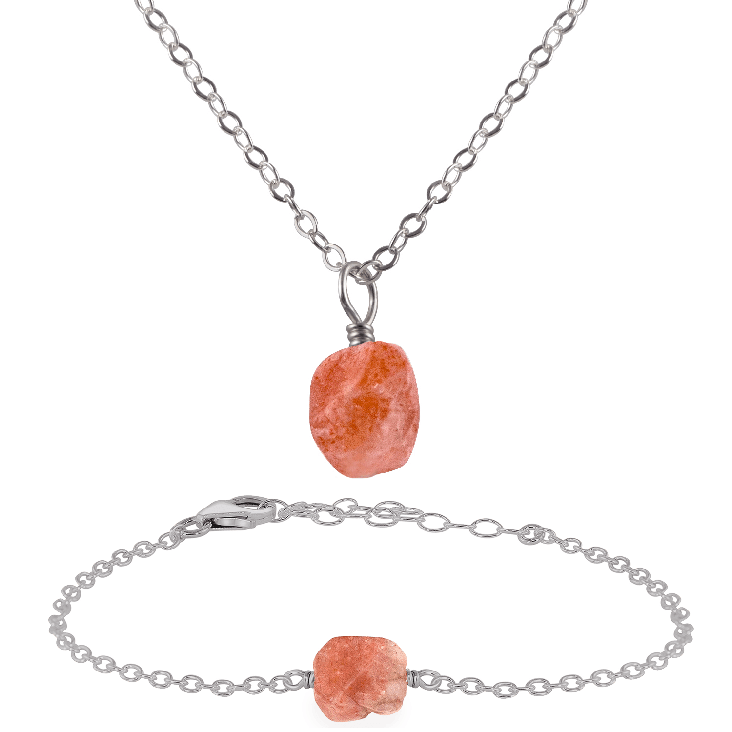 Raw Sunstone Crystal Jewellery Set - Raw Sunstone Crystal Jewellery Set - Stainless Steel / Cable / Necklace & Bracelet - Luna Tide Handmade Crystal Jewellery