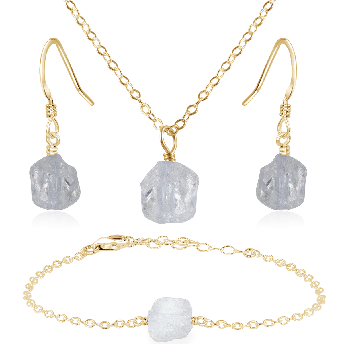 Raw Crystal Quartz Jewellery Set - Raw Crystal Quartz Jewellery Set - 14k Gold Fill / Cable / Necklace & Earrings & Bracelet - Luna Tide Handmade Crystal Jewellery